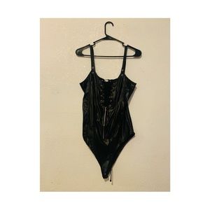 Black faux leather bodysuit